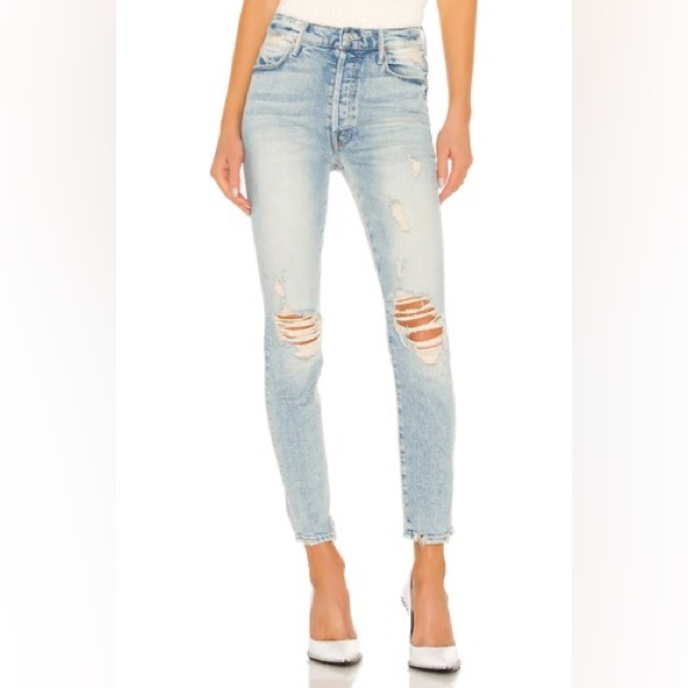 MOTHER Light Blue Distressed Ankle Crop Jeans
